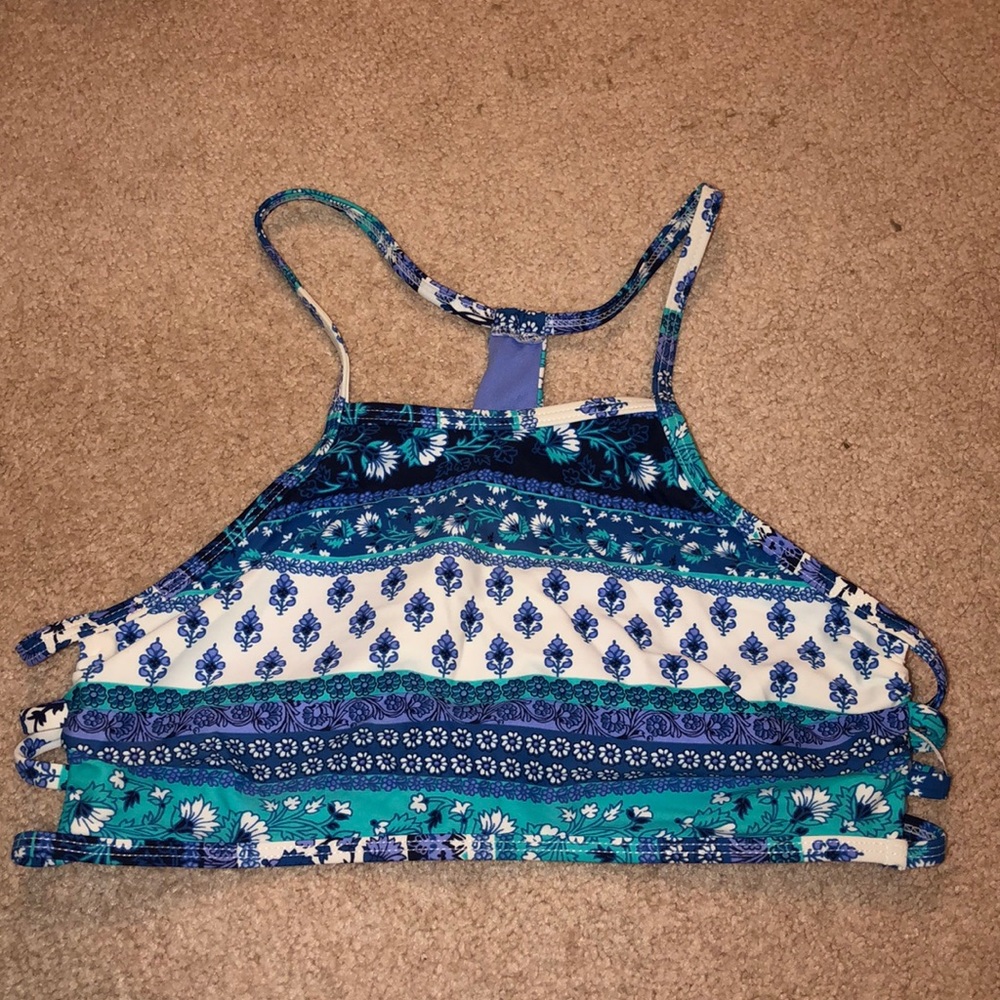 Xhilaration Blue and White Bikini Top